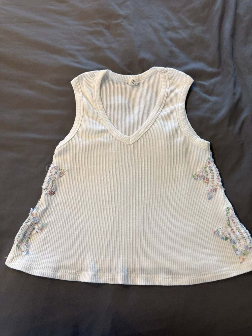 POL Ribbed Floral Patchwork Tank Top Stars Size M White Cotton